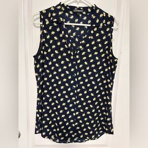 Express button down sleeveless blouse. Navy Blue with lemons. Women’s size small